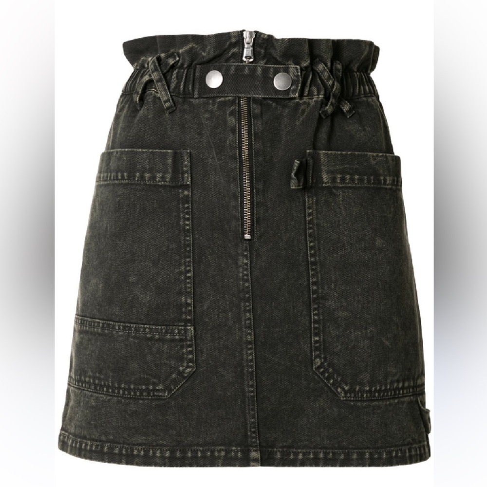 SEA NEW YORK Idun Acid Wash Denim Skirt Paperbag Waist Zipper and Pockets